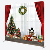 Aperturee - Aperturee Red White Curtain Christmas Tree Square Backdrop